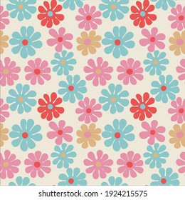 Seamless pattern with summer mulit colour flower on a beige background vector illustration.