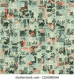 Seamless pattern. Summer paint. Camouflage style. Lattice of perforated lines. Editing is available.