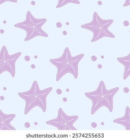 Seamless pattern with summer patterns of aquatic inhabitants of starfish. Vector graphics.