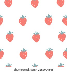 Seamless pattern with summer pink strawberry on white background in cartoon style