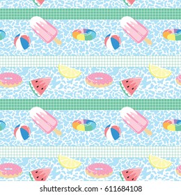 Seamless pattern with summer pool floats in funny cartoon style