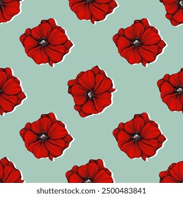 Seamless pattern with summer poppy field flowers. Wildflowers endless pattern in trendy style. Meadow floral illustration. Blooming hellebore poppy flowers seamless pattern.