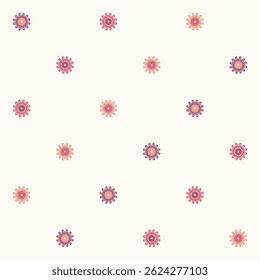 nahtloses Muster mit sommerroten Schneeflocken auf cremefarbenem Hintergrund. Vektor flache symmetrische Blumen Ornament für gebrauchten Stoff, Textil, Umhüllungspapier, Karte, Einladung, Tapete