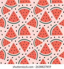 Seamless pattern with summer red watermelon slices