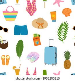 Seamless pattern summer sea travel elements vector illustration