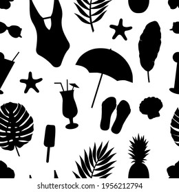 Seamless pattern summer sea travel silhouettes graphics vector illustration