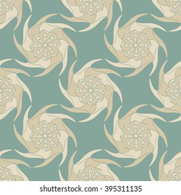 Seamless pattern of the summer seashells on the blue background. Vector color illustration with seashell and blue water. Seamless for fabric design, gift wrapping paper and printing and web projects.