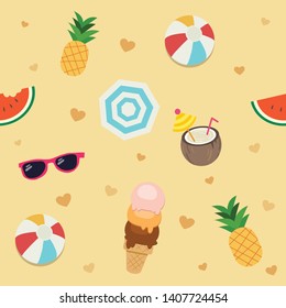 The seamless pattern of summer set pack in flat vector style. Illustration about summer for background, graphic, banner, sticker label and greeting card.