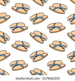 Seamless pattern with summer slippers flip flops doodle outline vector