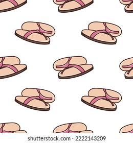 Seamless pattern with summer slippers flip flops doodle vector
