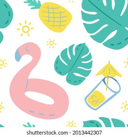 Seamless pattern with summer stuff for print, decoration, brigth colors