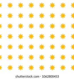 Seamless Pattern with Summer Sun Simple Icons on White. Vector Illustration. Flat Style. Decorative Summer Design for Textile, Wrapping Paper, Wall Paper, Beautiful Background Decoration.
