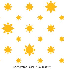 Seamless Pattern with Summer Sun Simple Icons on White. Vector Illustration. Flat Style. Decorative Summer Design for Textile, Wrapping Paper, Wall Paper, Beautiful Background Decoration.
