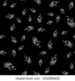 Seamless pattern of summer tropical flowers. Floral botanical seamless pattern isolated on black. Hand drawn vector illustration.  