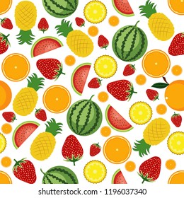 Seamless Pattern Summer Tropical Fresh Fruit Wallpaper Background