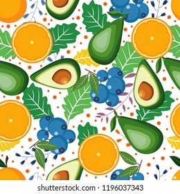 Seamless Pattern Summer Tropical Fresh Fruit Wallpaper Background