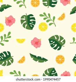 seamless pattern summer with tropical leaves  