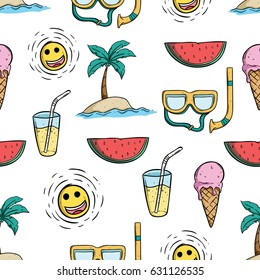 seamless pattern of summer vacation with color and outline