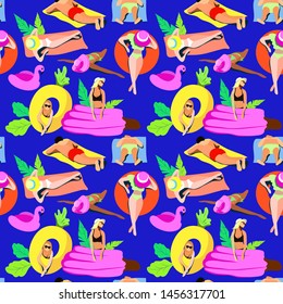 Seamless pattern. Summer vacation on a sandy beach.