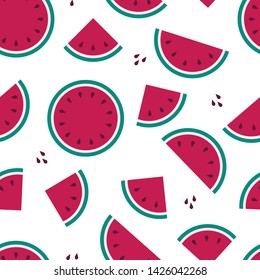 Seamless pattern of summer Watermelon, fruit party in flat style.