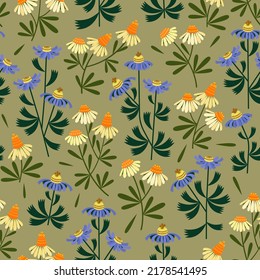 seamless pattern with summer wildflowers