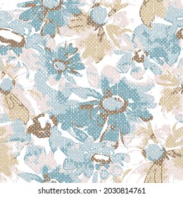 seamless pattern with summer and winter bright loose flowers on white background. Vibrant floral slub texture. Expressive floral background for web pages, wedding invitations, textile, wallpaper.