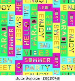 seamless pattern with summer words - vector illustration, eps