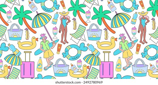 seamless pattern summertime topic . Design for backgrounds, textile, fabric, print, wallpaper, wrapping