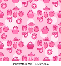 Seamless pattern of summertime vector elements.Summer pink background