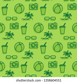 Seamless pattern of summertime vector elements.Summer green background