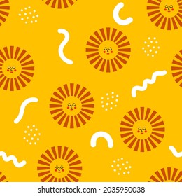 Seamless pattern with sun and abstract elements. Contemporary composition. Boho wall decor. Mid century art print. Trendy texture for print, textile, packaging and wrapping paper.