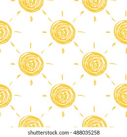 Seamless pattern with sun  in cartoon style on white background. Vector illustration.