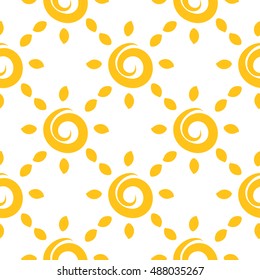 Seamless pattern with sun  in cartoon style on white background. Vector illustration.