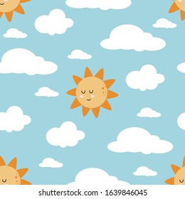 seamless pattern with sun and cloud - vector illustration, eps