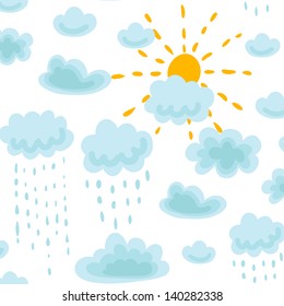 seamless pattern sun, clouds and rain