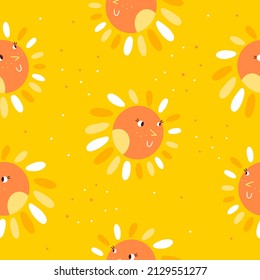 Seamless pattern with sun. Creative kids hand drawn texture for fabric, wrapping, textile, wallpaper, apparel. 