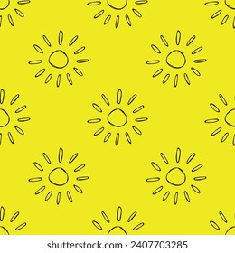 Seamless pattern with sun doodle for decorative print, wrapping paper, greeting cards, wallpaper and fabric