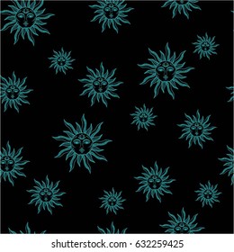 seamless pattern of the sun face. Can be used for fabric design, paper design, background.