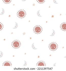 Seamless pattern with sun and moon
