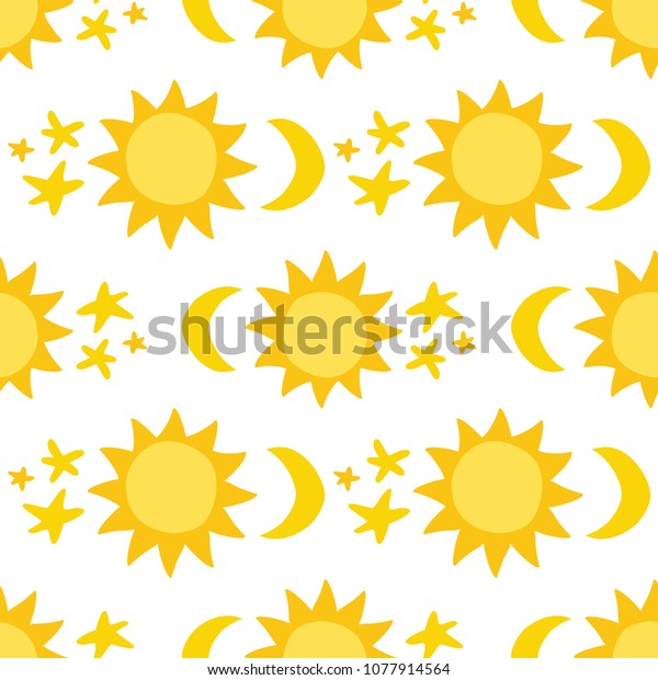 Seamless pattern with sun, moon and stars. Can\
be used for wallpaper, pattern fills, web page background, surface\
textures.