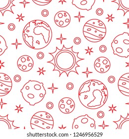 Seamless pattern with sun, planets, stars. Space exploration. Astronomy. Science