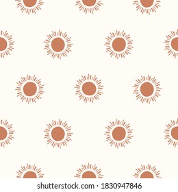 Seamless pattern with sun star. Beige tan simple pattern.