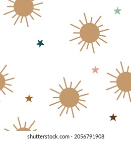 Seamless pattern with sun and star. Boho wall decor.
