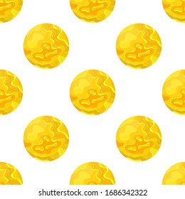 Seamless pattern with sun star planet on white background. Solar system. Cartoon style vector illustration for any design.