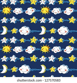 Seamless pattern - sun, stars, moon and clouds
