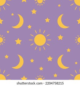 seamless pattern with sun, stars and moon.