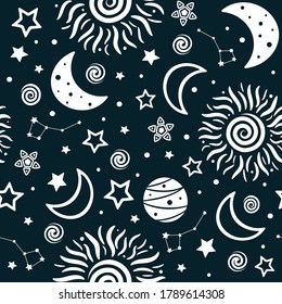 Seamless Pattern Sun Stars Planet Moon Stock Vector (Royalty Free ...