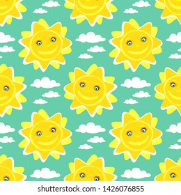 Seamless pattern with sun. Summer vector illustration. Design element for fabric, wallpaper or wrapping paper.