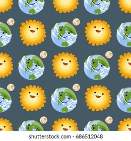 Seamless pattern sun yellow planets weather vector illustration season design thunder hot temperature