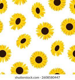 Seamless pattern with sunflower buds. Botanical vector flat background. Floral wallpaper for textile, fabric design, fashion and other surfaces